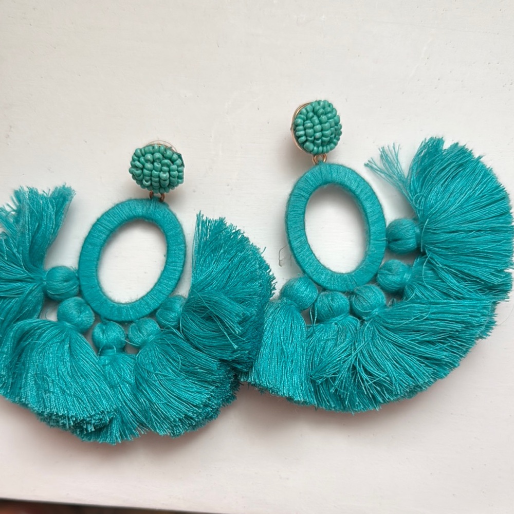 Green Fringe Textured Earrings